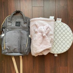 Diaper Bag Backpack, Elephant Lovey-Blanket Set, Pregnancy Belly Wedge Pillow